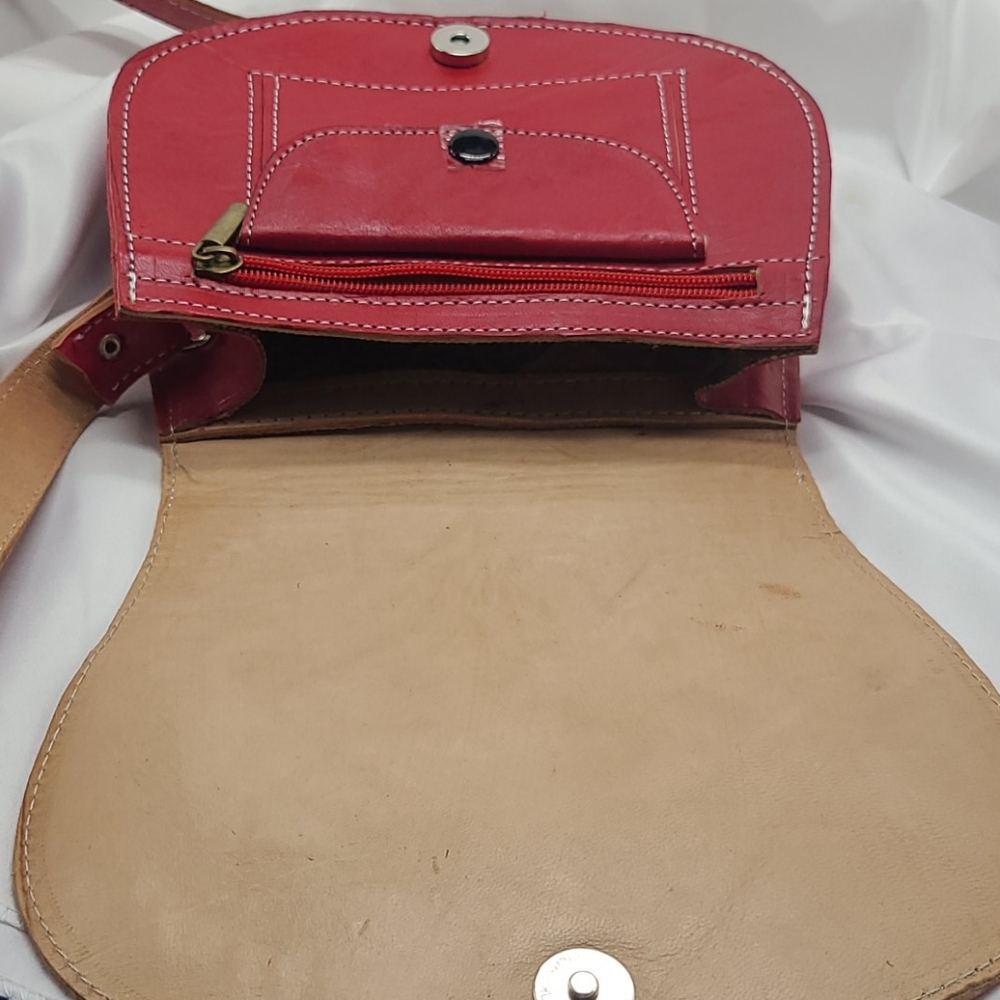 RED real LEATHER Crossbody Purse Shoulder Bag - Picture 15 of 16